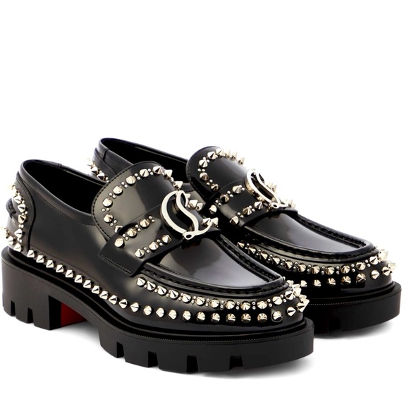 Christian Louboutin CL Studded Lug Sole Loafer in Black/Lin Black - Picture 9 of 13